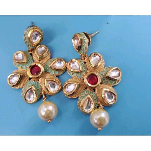 Statment Necklace And Earring Set Boho Ethnic Fairy Beaded Flower India - Picture 6 of 12